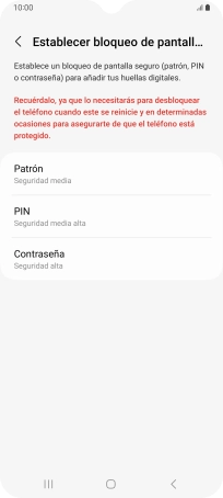 Pulsa el código de seguridad deseado y sigue las indicaciones de la pantalla para crear un código de seguridad del teléfono adicional.