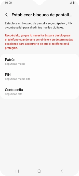 Pulsa el código de seguridad deseado y sigue las indicaciones de la pantalla para crear un código de seguridad del teléfono adicional.
