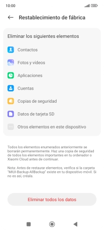 Pulsa Eliminar todos los datos.