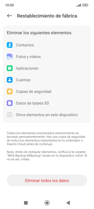 Pulsa Eliminar todos los datos.