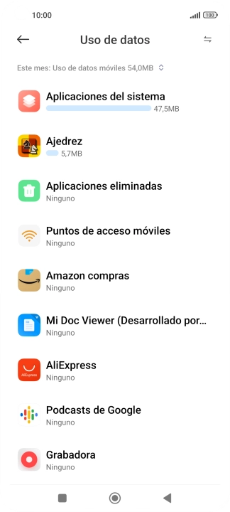 El consumo total de datos del período seleccionado aparece ahora en la pantalla.