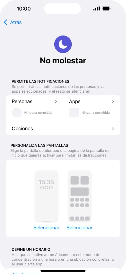 Pulsa Personas y sigue las indicaciones de la pantalla para seleccionar de qué contactos quieres recibir llamadas y notificaciones cuando No molestar está activado.