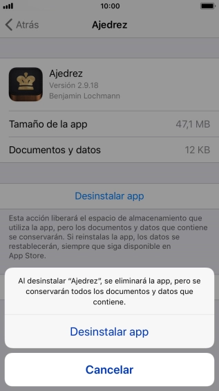 Pulsa Desinstalar app.