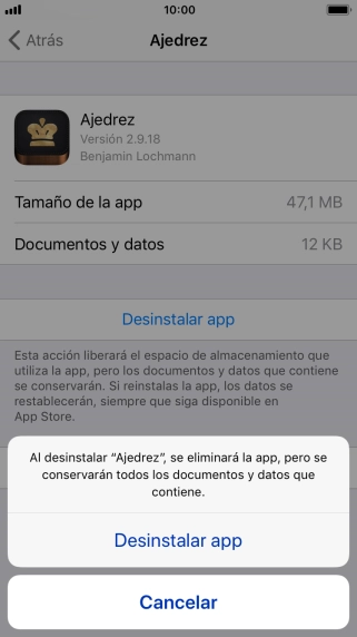 Pulsa Desinstalar app.