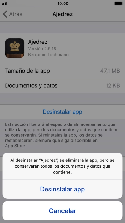 Pulsa Desinstalar app.