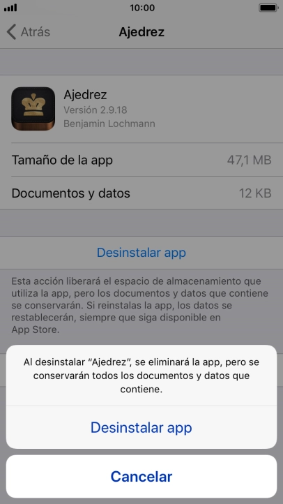 Pulsa Desinstalar app.