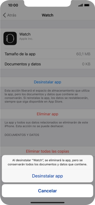 Pulsa Desinstalar app.