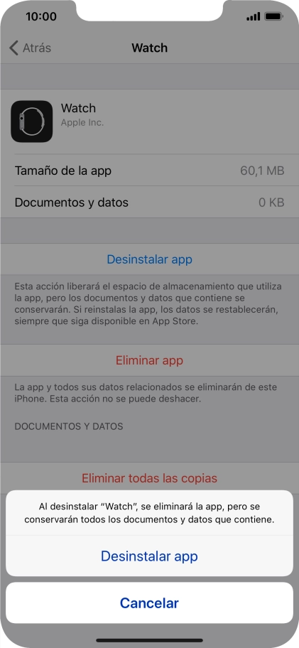 Pulsa Desinstalar app.