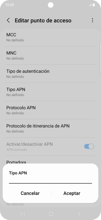 Introduce default y pulsa Aceptar.