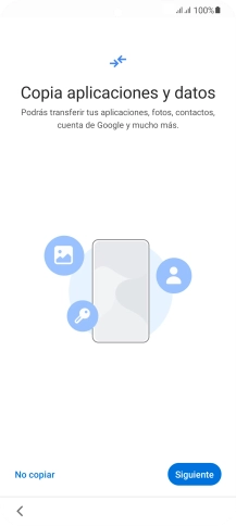 Puedes transferir el contenido de otro teléfono cuando activas tu teléfono por primera vez y cuando lo has restablecido. Cuando aparezca en la pantalla del teléfono esta imagen, ya está listo para la transmisión del contenido del otro teléfono.