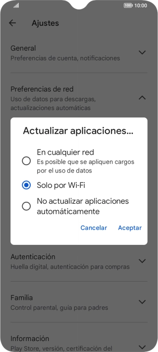 Para activar la actualización automática de apps a través de la red móvil, pulsa el campo junto a 