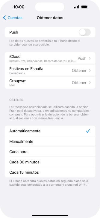 Si desactivas la función, pulsa el ajuste deseado.