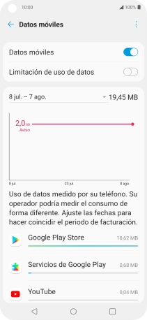 El consumo total de datos se visualiza ahora en la pantalla.