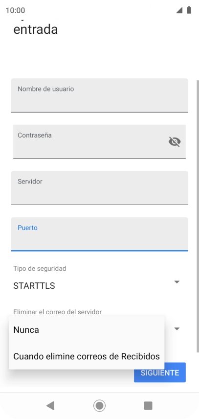 Pulsa Nunca para conservar los correos electrónicos en el servidor cuando los borras del teléfono.