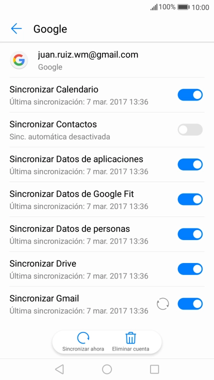 Pulsa Sincronizar Contactos para activar la función.