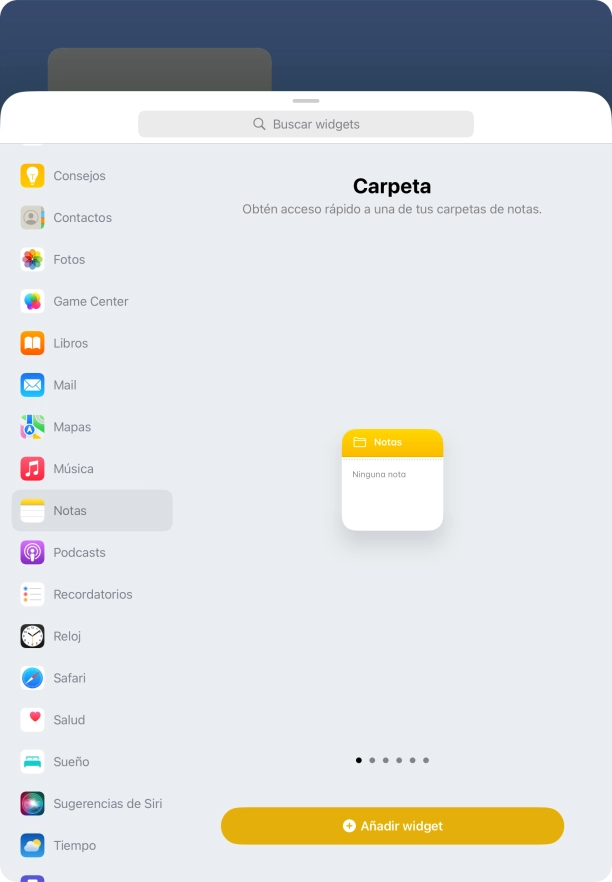 Desliza el dedo hacia la derecha o hacia la izquierda por la pantalla para seleccionar el tamaño de widget deseado.