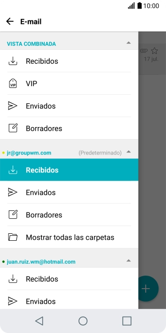 Pulsa Recibidos bajo la cuenta de correo electrónico deseada.