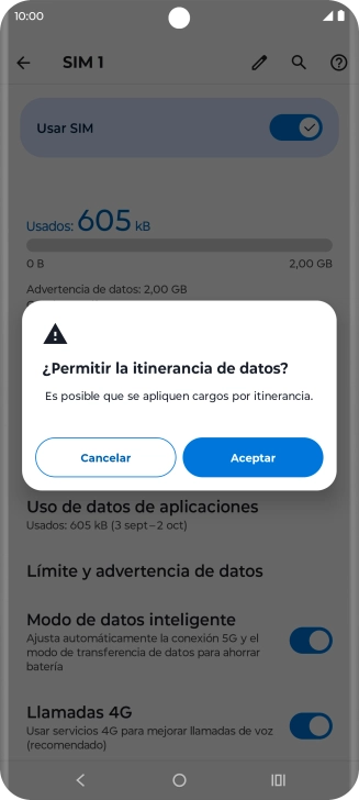 Si el roaming de datos está activado, pulsa Aceptar.