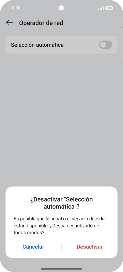 Pulsa Desactivar para desactivar la función y espera mientras el teléfono está buscando redes.