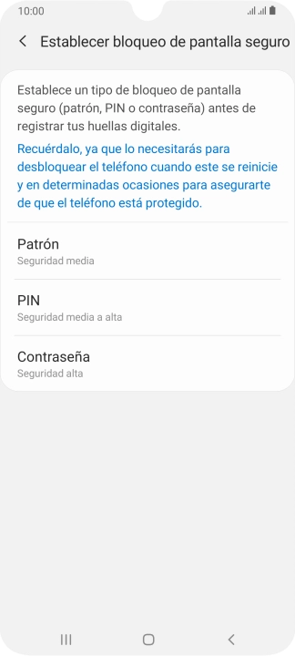 Pulsa el código de seguridad deseado y sigue las indicaciones de la pantalla para crear un código de seguridad del teléfono adicional.