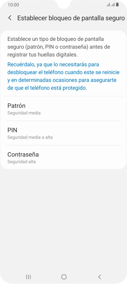 Pulsa el código de seguridad deseado y sigue las indicaciones de la pantalla para crear un código de seguridad del teléfono adicional.