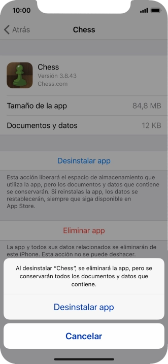 Pulsa Desinstalar app.