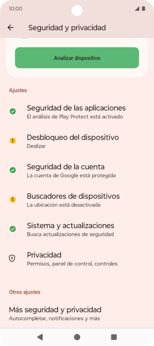 Pulsa Más seguridad y privacidad.