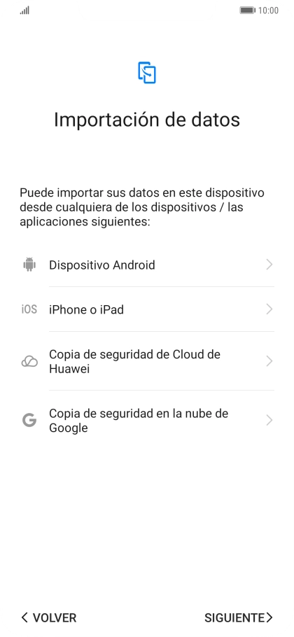 Puedes transferir el contenido de otro teléfono cuando activas tu teléfono por primera vez y cuando lo has restablecido. Cuando aparezca en la pantalla del teléfono esta imagen, ya está listo para la transmisión del contenido del otro teléfono.