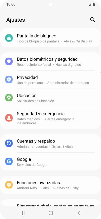 Pulsa Cuentas y respaldo.