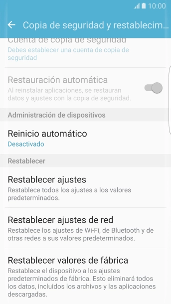 Pulsa Restablecer valores de fábrica.