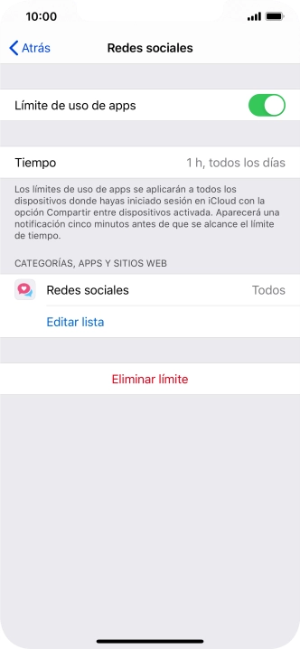 Pulsa Eliminar límite.
