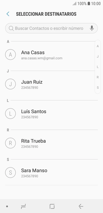 Pulsa en el campo de búsqueda e introduce las primeras letras del nombre del destinatario deseado.