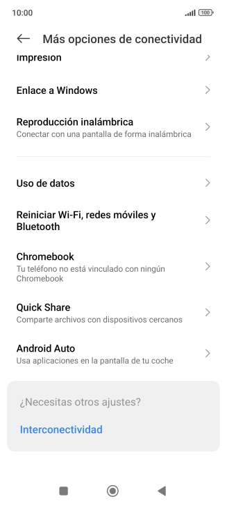 Pulsa Reiniciar Wi-Fi, redes móviles y Bluetooth.