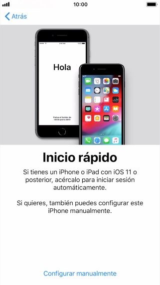 Sigue las indicaciones de la pantalla para transferir contenido de otro dispositivo iOS11 o con una versión más reciente o pulsa Configurar manualmente.