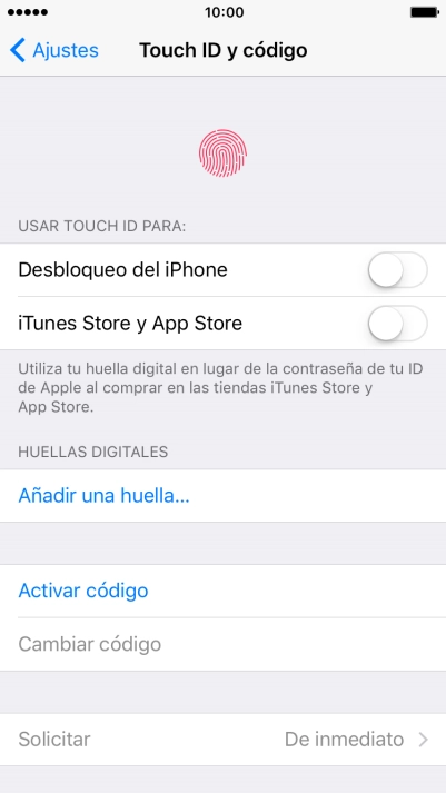 Pulsa Activar código e introduce un código de seguridad de libre elección dos veces seguidas.