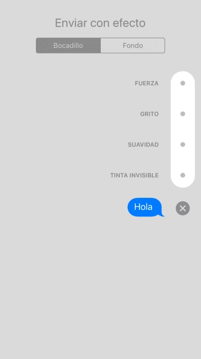 Pulsa Bocadillo y sigue las indicaciones de la pantalla para añadir un efecto de bocadillo al iMessage.