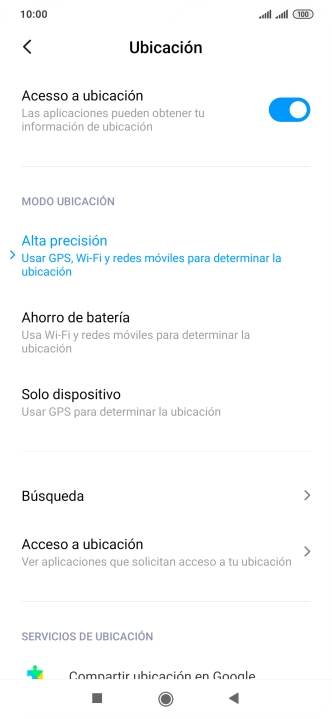 Si seleccionas Alta precisión, el teléfono podrá encontrar tu posición exacta con ayuda de los satélites GPS, la red móvil y una red wifi cercana. El GPS por satélite requiere vista libre al cielo.