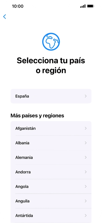 Pulsa el país o el área deseados.