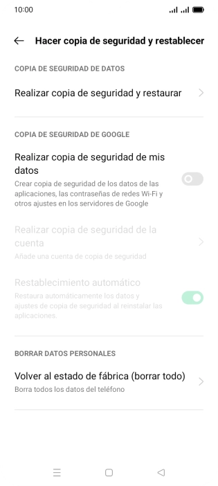 Pulsa Volver al estado de fábrica (borrar todo).