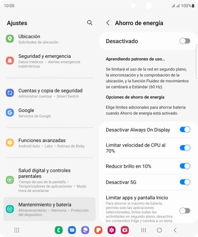Pulsa el indicador junto a los ajustes deseados.