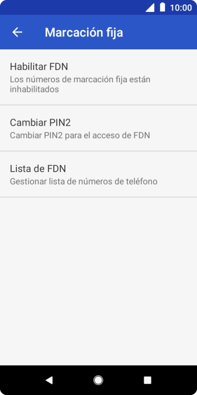 Pulsa Habilitar FDN para activar la marcación fija. Pulsa Habilitar FDN para activar la marcación fija.