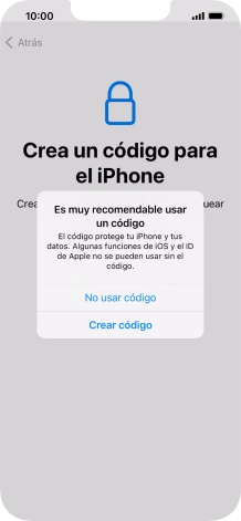 Si desactivas la función, pulsa No usar código.