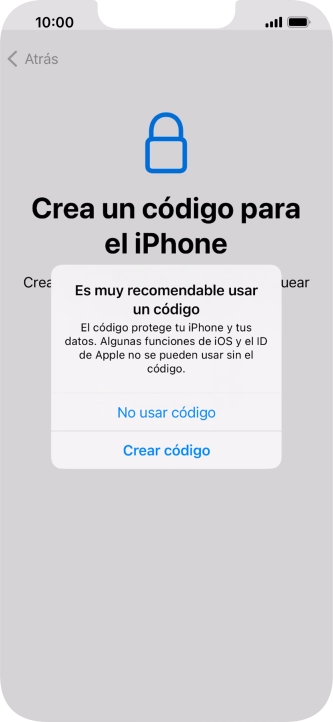 Si desactivas la función, pulsa No usar código.