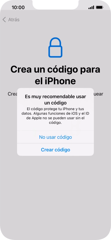 Si desactivas la función, pulsa No usar código.