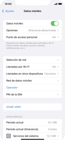 El consumo total aparece junto a Periodo actual.