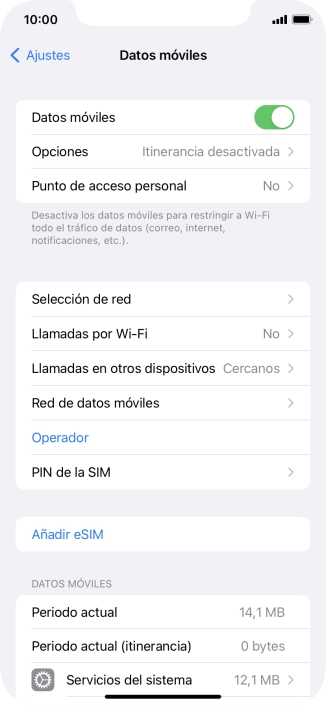 El consumo total aparece junto a Periodo actual.