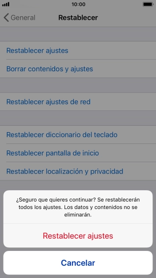 Pulsa Restablecer ajustes. Espera unos instantes mientras el teléfono restablece la configuración predeterminada. Sigue las indicaciones de la pantalla para configurar el teléfono y dejarlo listo para su uso. Pulsa Restablecer ajustes. Espera unos instantes mientras el teléfono restablece la configuración predeterminada. Sigue las indicaciones de la pantalla para configurar el teléfono y dejarlo listo para su uso.