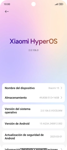 Pulsa Xiaomi HyperOS. Si hay una versión de software nueva disponible, aparecerá ahora en la pantalla. Sigue las indicaciones de la pantalla para actualizar el software del teléfono.