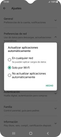 Para activar la actualización automática de apps utilizando la red móvil, pulsa En cualquier red.