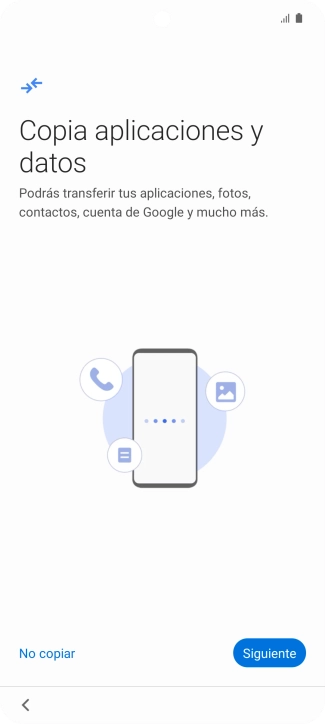 Puedes transferir el contenido de otro teléfono cuando activas tu teléfono por primera vez y cuando lo has restablecido. Cuando aparezca en la pantalla del teléfono esta imagen, ya está listo para la transmisión del contenido del otro teléfono.